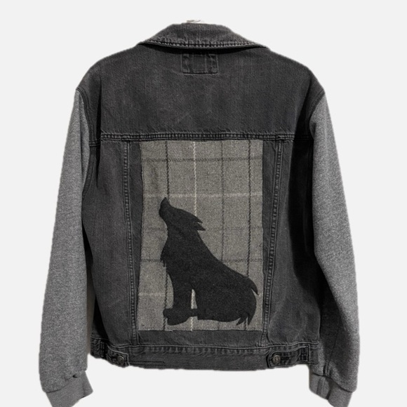 Upcycled Jackets & Blazers - Upcycled Denim Jacket with Wolf Design